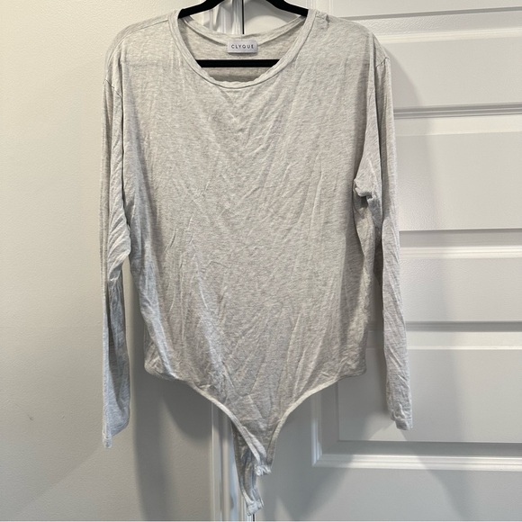 Clyque Tops - Civoue Light Gray Women's Long Sleeve Bodysuit